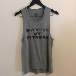 Workout grey muscle tee “witness my fitness”